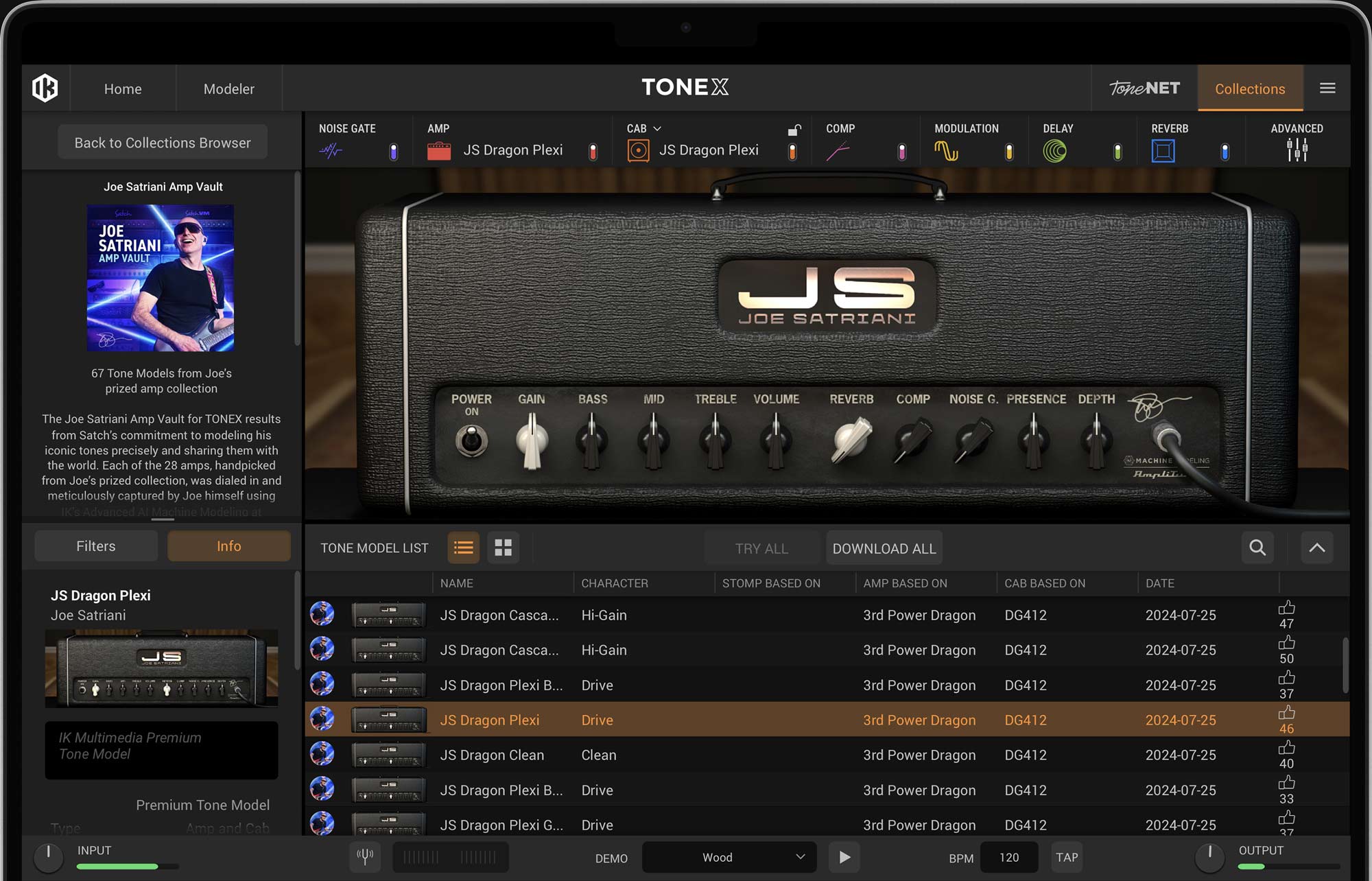 TONEX Satriani Amp Vault GUI